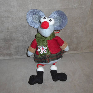Plush Christmas Mouse Ornament Rustic Primitive Style